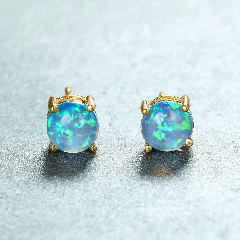 Opal Stud Earrings with Golden Plating - Perfect for Female